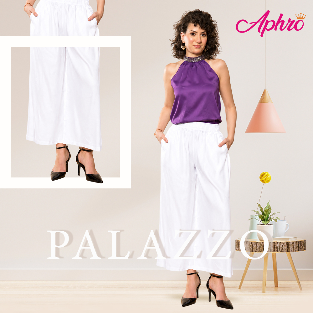 LIFE_STYLE Aphro Women’s Solid Woven Viscose Palazzos | Mid Rise | Relaxed Fit | Elastic Waist with Drawstring | Full Length Wide Leg Pants - Image 1
