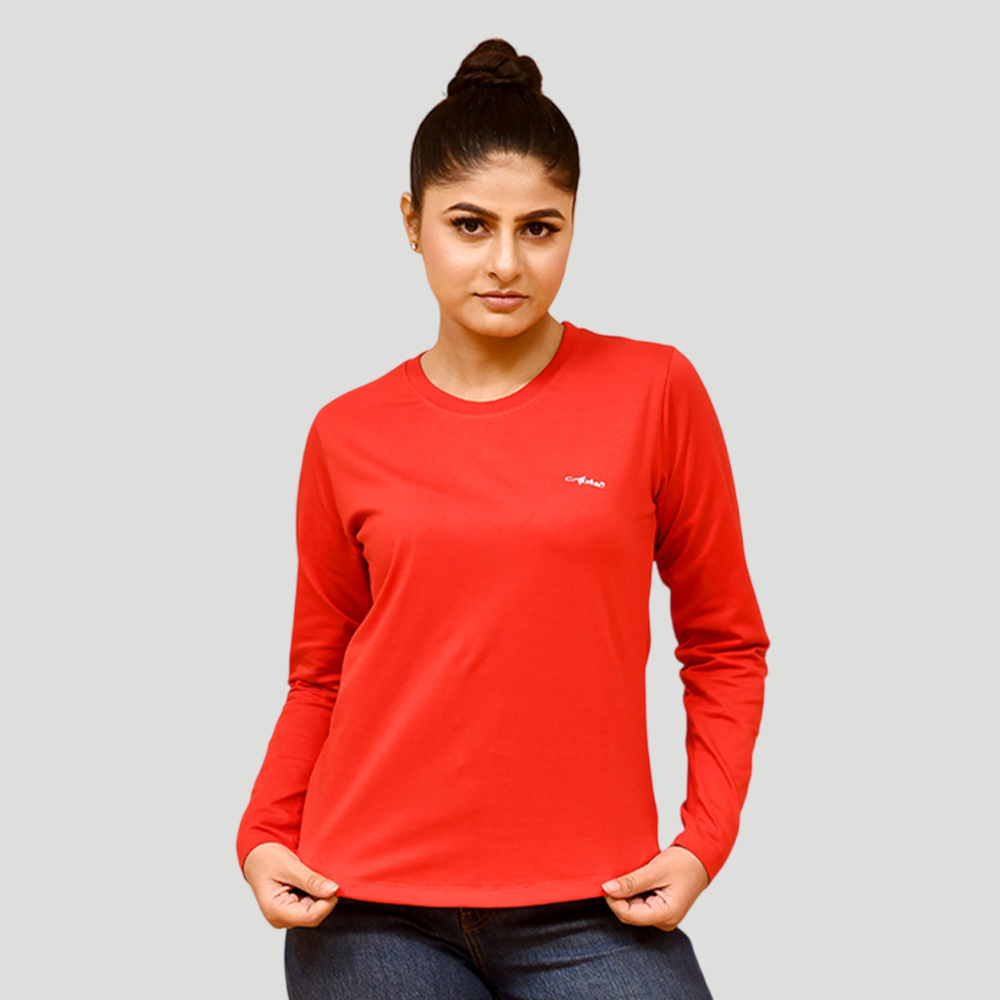 RED_FSL Aphro Women’s Pure Cotton Full Sleeve T-Shirt | Round Neck Regular Fit Solid Tee | Soft & Breathable Casual Top for Women & Girls - Image 1