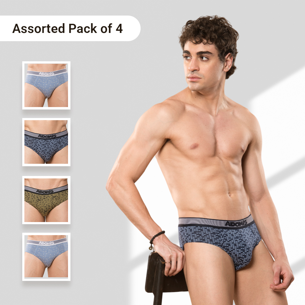 PK4 ADONiS Men's Printed Briefs | Cotton Underwear for Men | Attractive Prints & Vibrant Colours | Soft Breathable Innerwear with Stretch Waistband | Comfortable Daily Wear Briefs - Image 1