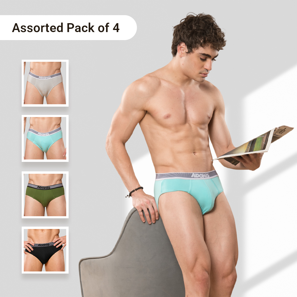 ADONiS Men’s Solid Briefs | Soft Cotton Innerwear for Men | Comfortable Mid-Rise Underwear with Elastic Waistband | Breathable Daily Wear Briefs for All-Day Support | Assorted Colours